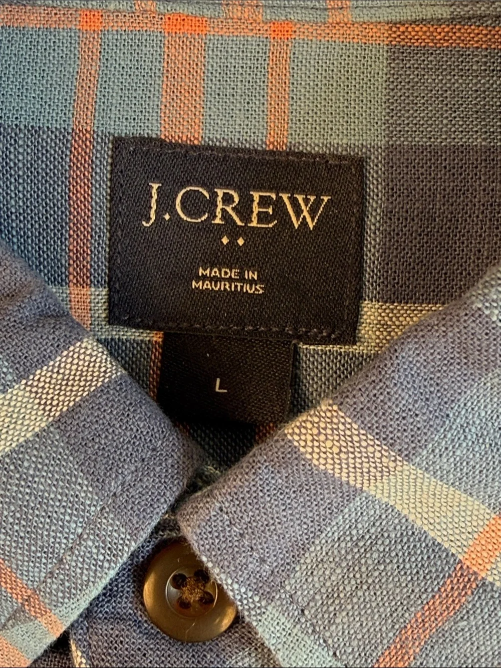 J.Crew Men’s Large 100% Cotton Plaid Button-Down Shirt Blue Orange Long Sleeve